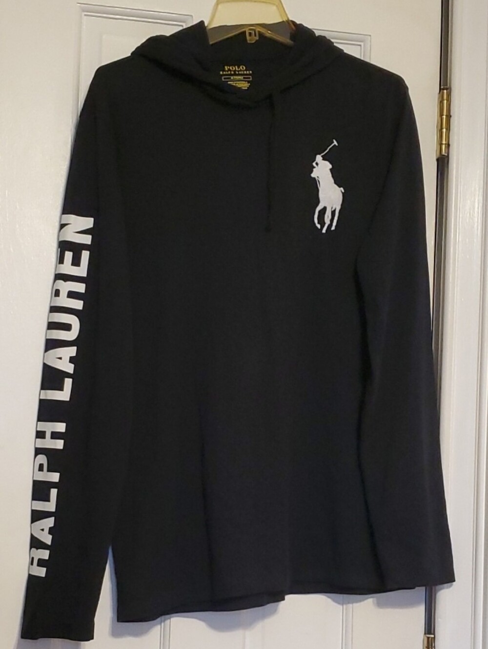 Ralph Lauren Black Pullover Hoodie with White Polo Emblem. M